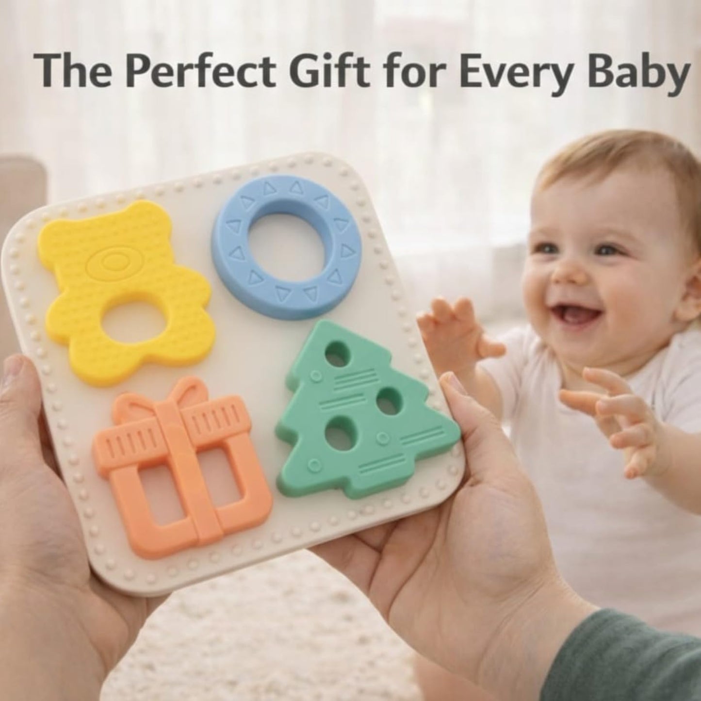 Babylul Baby Teether Puzzle - Silicone Teething Toy & Shape Matching Game for Babies 5-18 Months, 2-in-1 Sensory Montessori Toy, BPA Free, Food-Grade Silicone