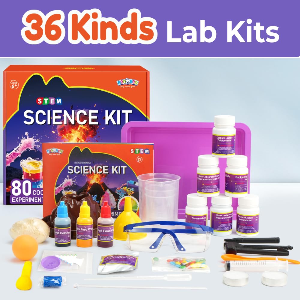 Benben 80 Experiments, Science Kit for Kids Ages 6 7 8 9 10 11 12 13 14, Earth Chemistry Physics Set, Volcano STEM Educational Toy, Birthday Gift for Boys Girls