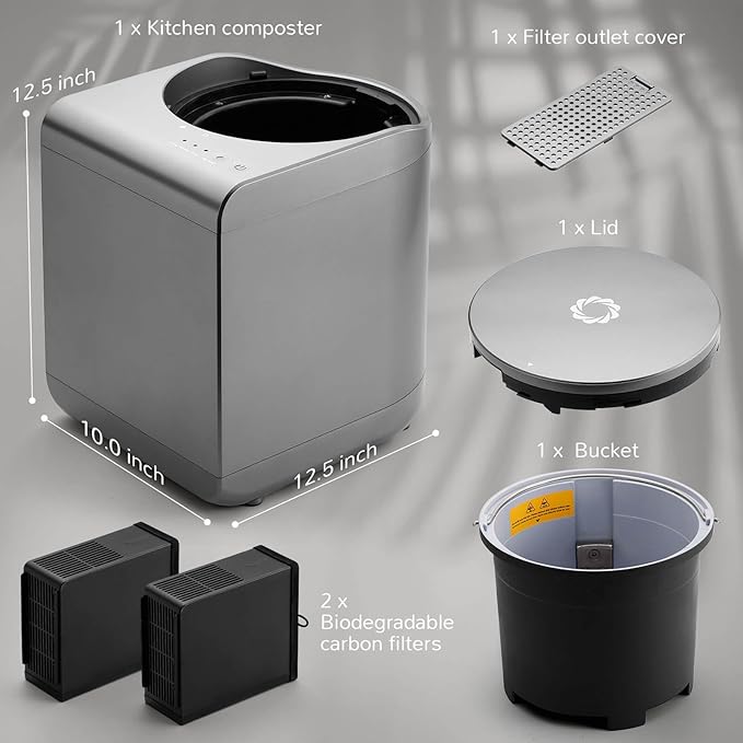 Airthereal Revive Food-to-Soil System, Odorless Countertop Electric Kitchen Composter, 1-Click Smart Operation, Powerful Sharksden Trinity Blade to Cycle Food Waste into Earth Nutrition