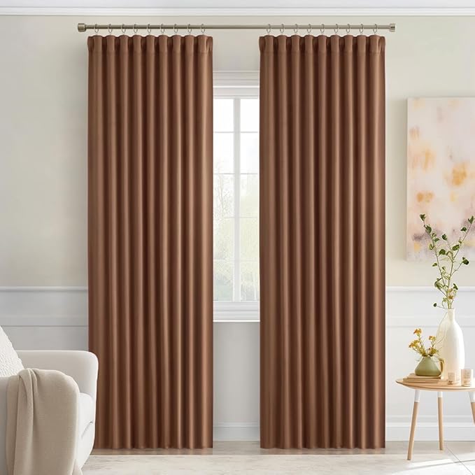 MIULEE Back Tab Blackout Curtains 90 Inch Long 2 Panels Set for Living Room Bedroom, Rod Pocket/Pinch Pleated Thermal Insulated Room Darkening Light Blocking Curtain, 52 x 90 Inch, Cappuccino Brown