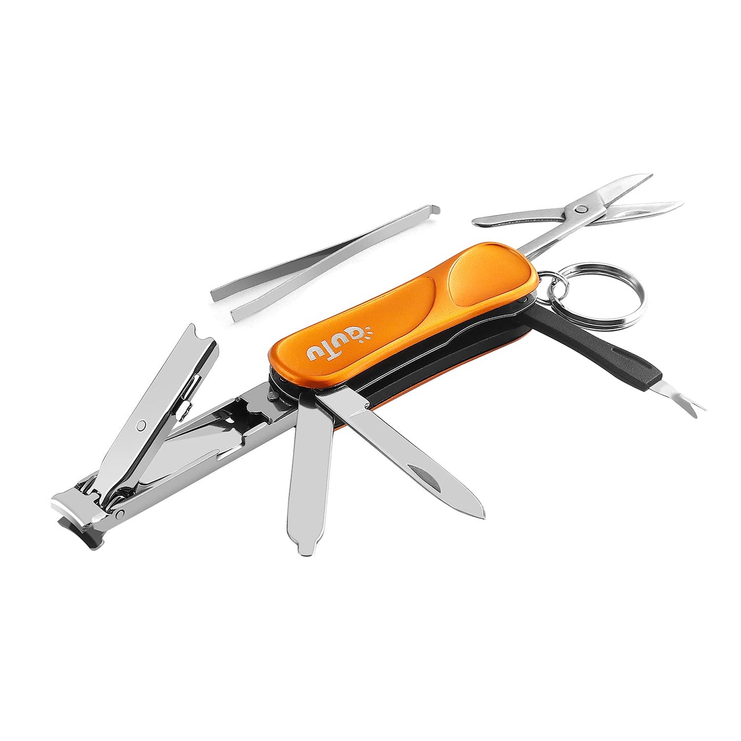 OUTU Keychain Nail Clippers Multitool, 7 in 1 EDC Utility Tool with Nail Clipper, Scissors, Gifts for Him Men Husband Dad Boyfriend (Orange)