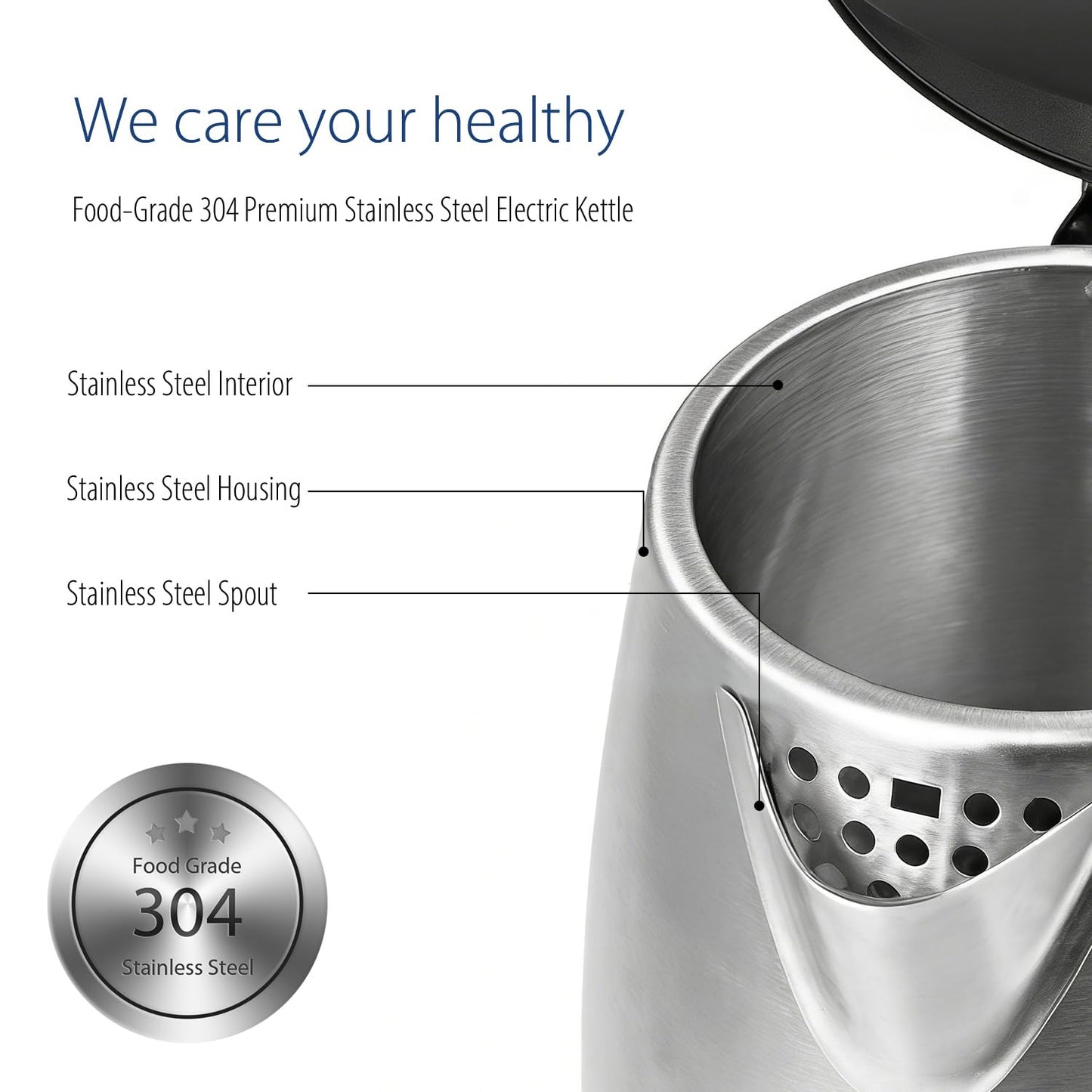 COMFEE' Stainless Steel Electric Kettle, 1.7 Liter Tea Kettle Electric & Hot Water Kettle, 1500W Fast Boil with LED Light, Auto Shut-Off and Boil-Dry Protection
