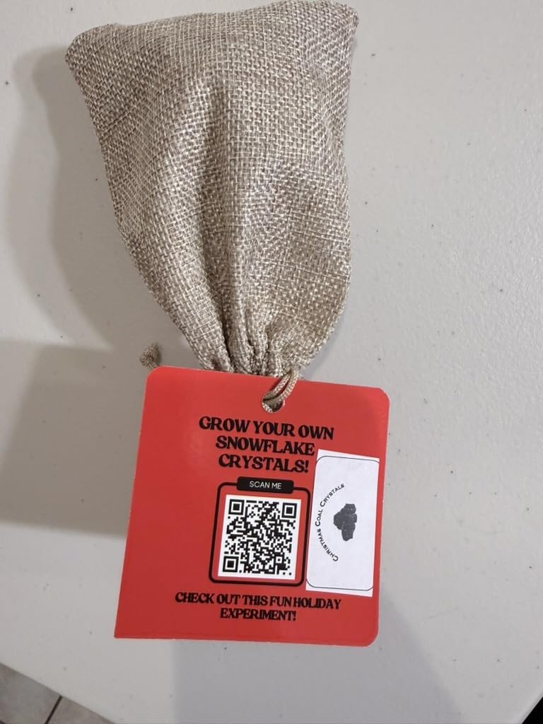 Lump of Coal Christmas Stocking Stuffer – Approximately 2.5 oz Real Coal in Burlap Bag – Gag Gift with Snowflake Crystal Growing Experiment – STEM Learning Experiment for All - Bag of Coal Gag Gift