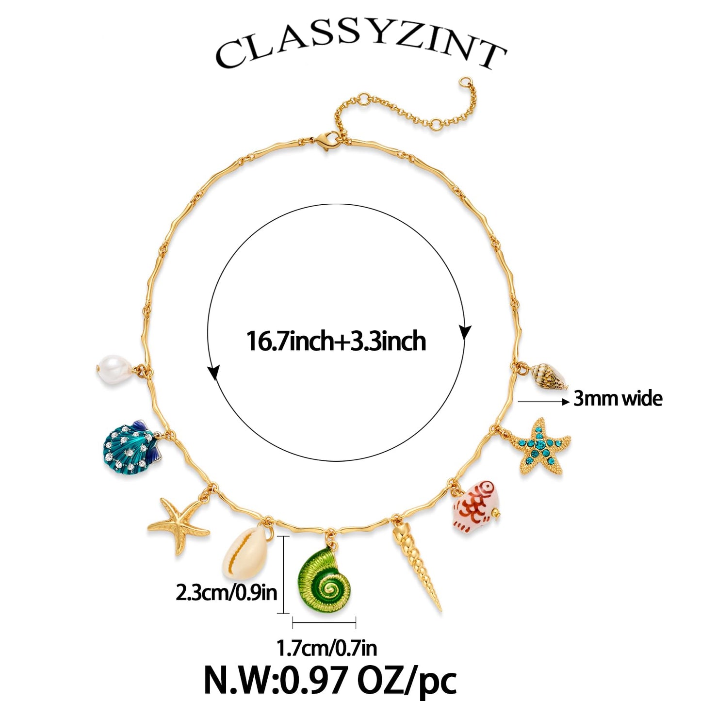 CLASSYZINT Shell Conch Starfish Charm Pendant Necklace Bohemian Necklace Summer Ocean Necklace for Women