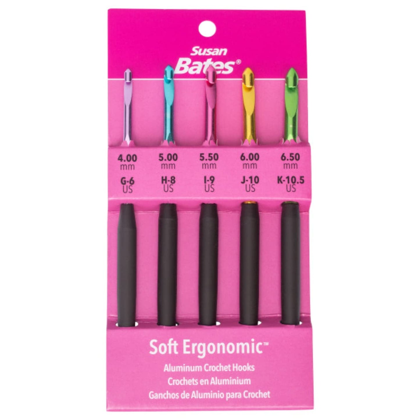 Susan Bates Silvalume Soft Ergonomic Crochet Hook Set Sizes G6/4mm to K10.5/6.5mm