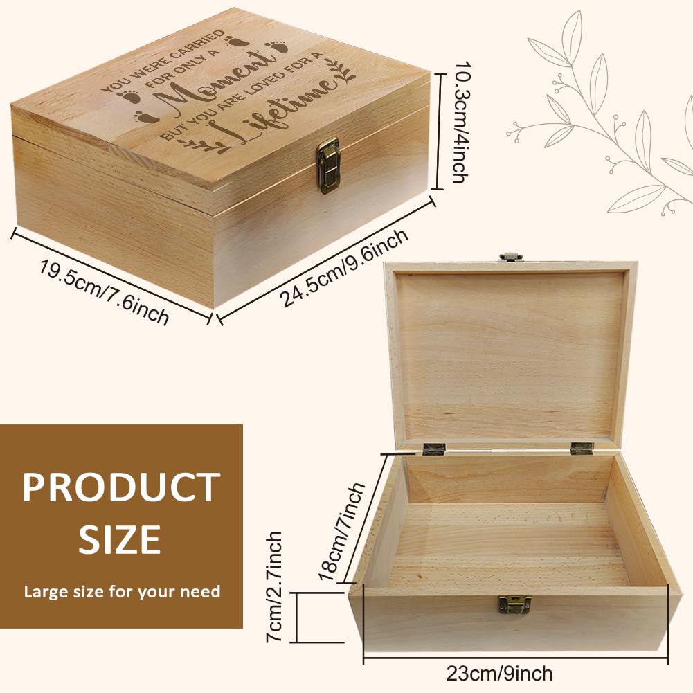arricraft 1 Pc Wooden Memory Keepsake Box, Miscarry Memory Box with Hinged Lids for Baby Loss Memorial Gift Storage Box Keepsake to Store Photos Letters and Valuables 9.6x7.6x4inch