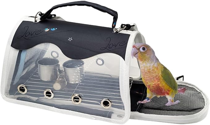 Bird Carrier Bag Bird Travel Cage with Indestructible Stainless Steel Mesh, Feeder Cups and Stand Perch, Portable Bird Travel Bag, Pet Transparent Breathable Travel Cage (Colorful,Small)