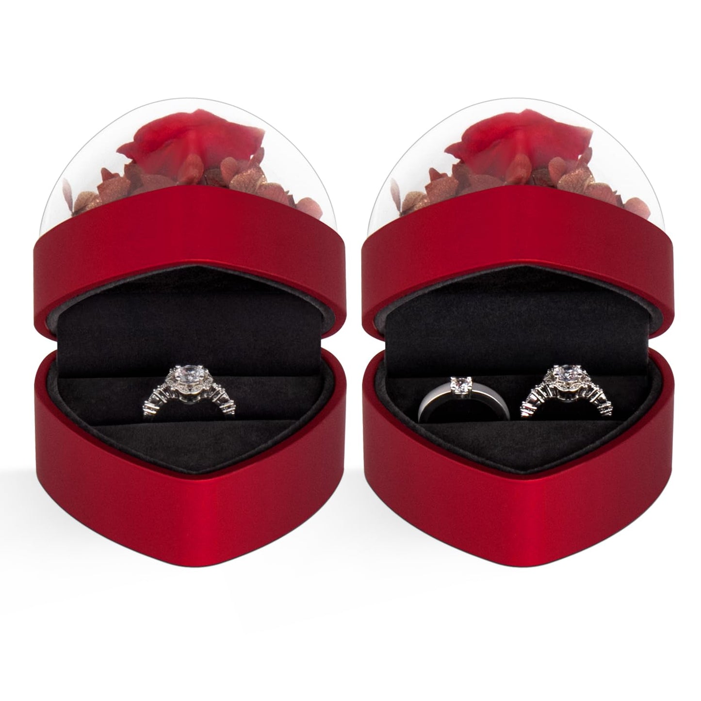 Wislist Engagement Ring Box for Proposal Promise, Eternal Flowers Rose Gifts for Valentines' Day, Heart Shaped Red Ring Box