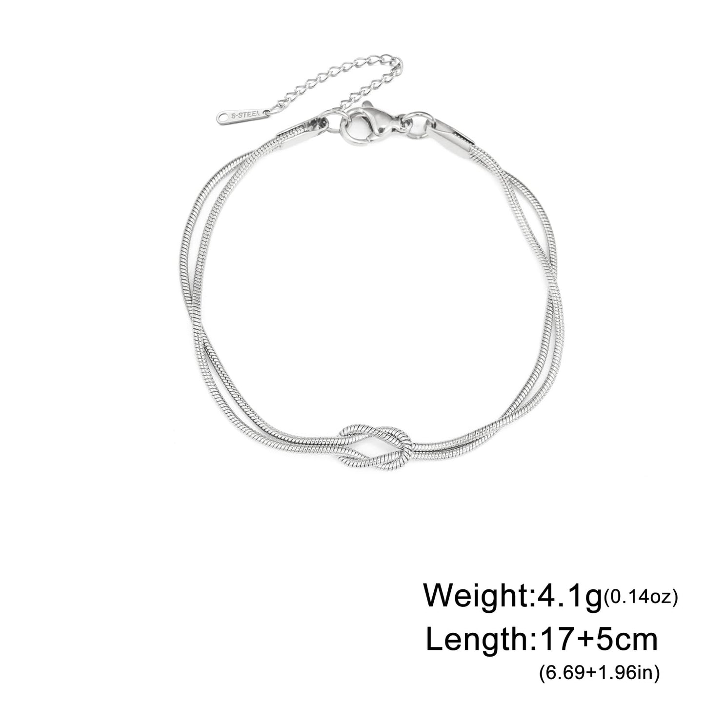 Amaxer Adjustable True Love's Knot Bracelet Stainless Steel Snake Chain Romantic Symbol Jewelry for Women Men (silver)