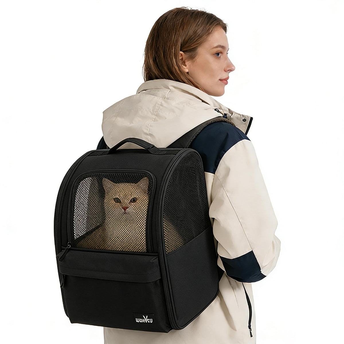 wakytu Cat Carrier Backpack,Pet Backpack Carrier for Small Cats Dogs,Beige