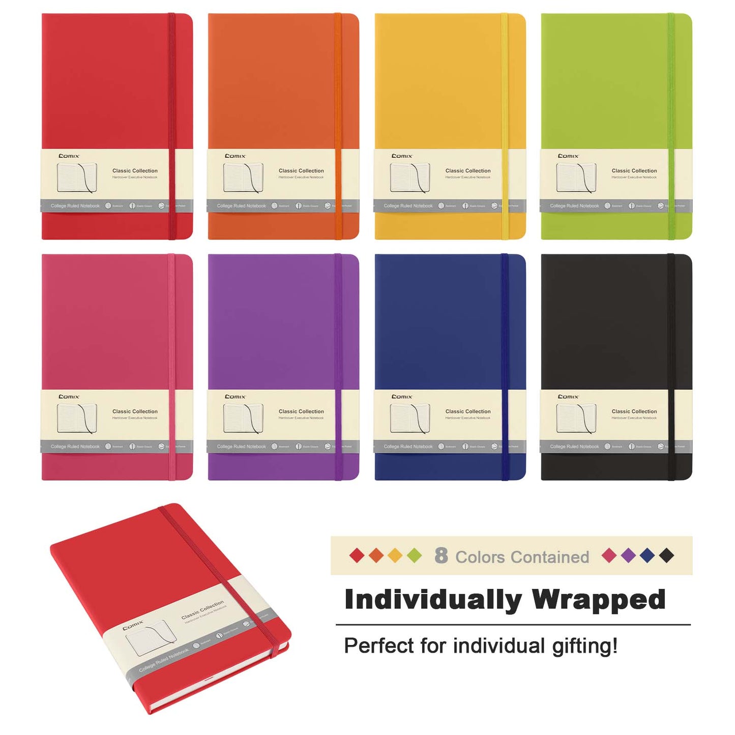 Comix 8 Pack Lined Journal Notebooks for Work, 240 Pages, 5.5"x8.3", Hardcover, A5 Medium College Ruled, Journaling Notebooks for Notes-taking, Fits for Office School Home