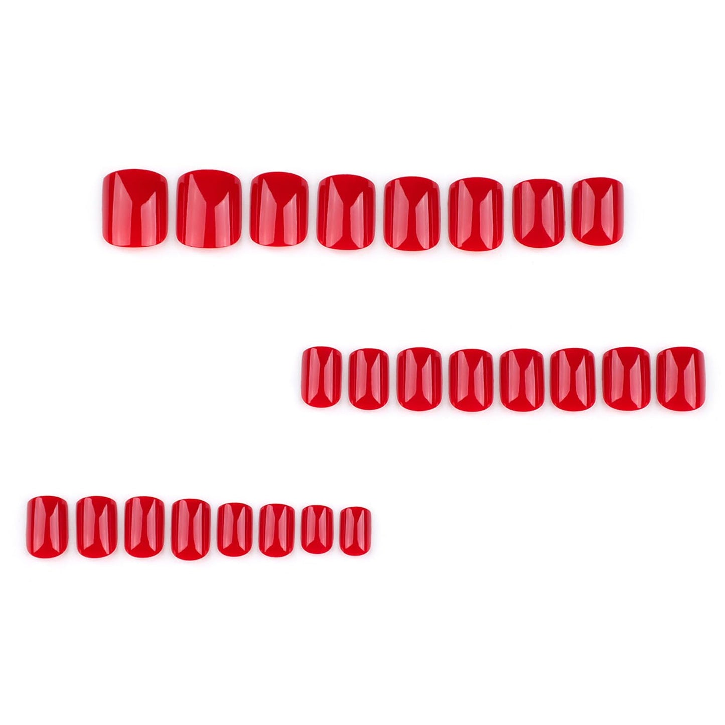 Red Short Press On Nails, Glossy Classic Red Square Shape, Bold Salon Quality False Nails, Elegant Chic Style, 24 Pcs for Women