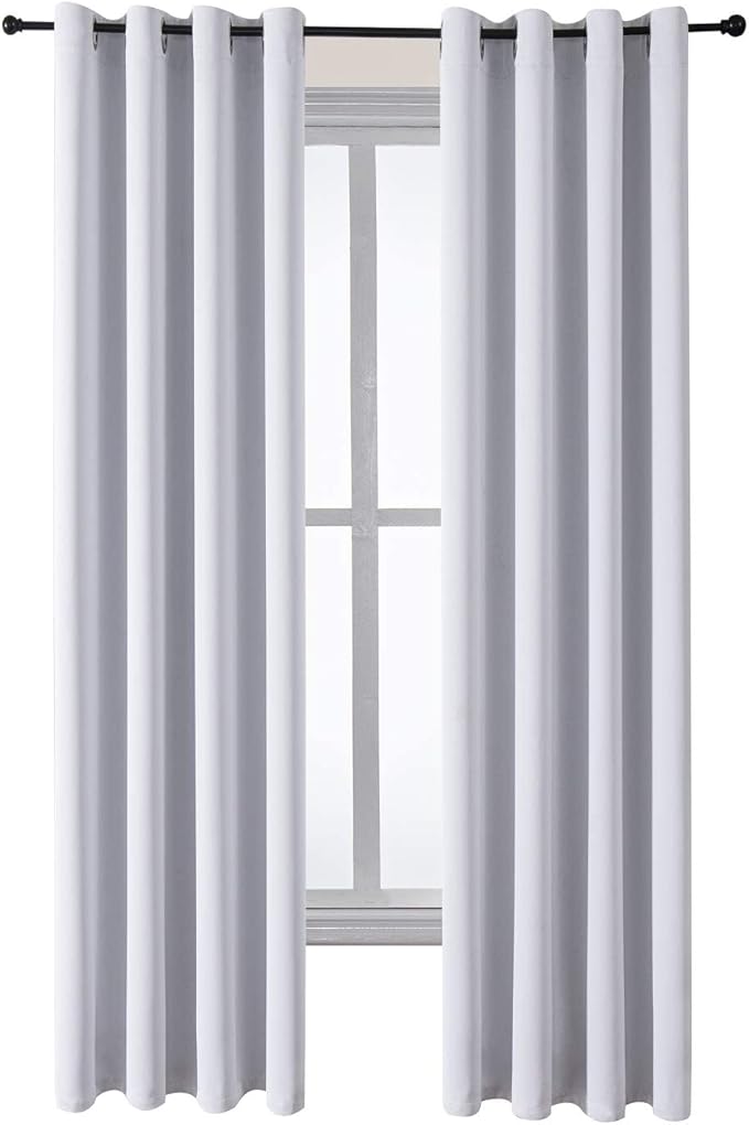 ChrisDowa Grommet Room Darkening Curtains for Bedroom and Living Room - 2 Panels Set Thermal Insulated Blackout Curtains (Greyish White, 52W x 84L)