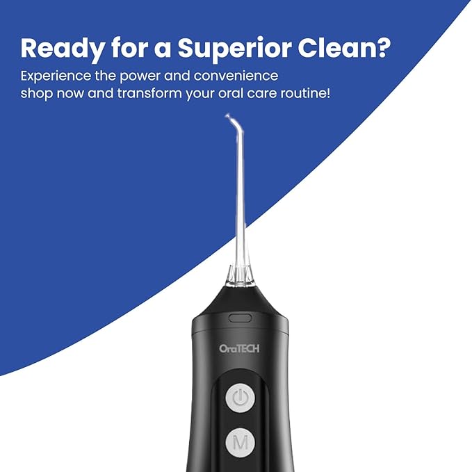 OraTECH Water Dental Flosser, Portable Cordless Oral Irrigator 350ML Rechargeable Travel IPX7 Waterproof Electric Flossing for Teeth Cleaning (White)