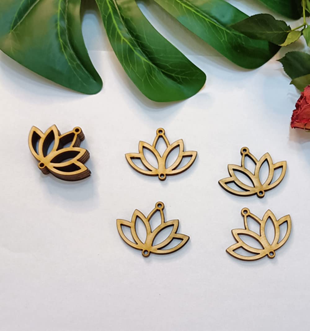 30pcs of Lotus Shape Cutout Wood Earrings Blanks,DIY Unfinished Laser Cut Crafts,Wood Jewelry Accessories (2'')
