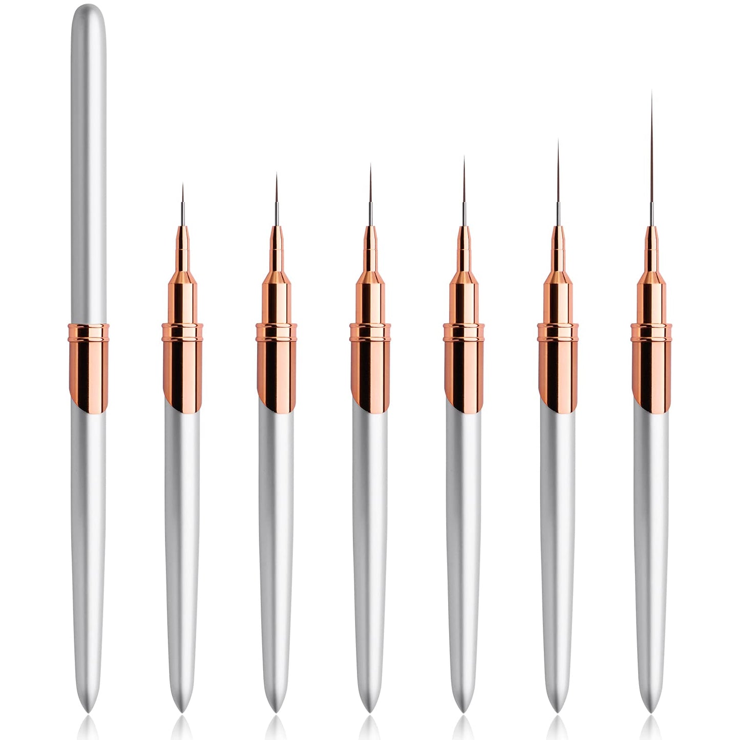 Yasterd 6pcs Nail Art Brushes Liner Striping Brush Set Nail Art Long Striper Pen, Nylon Bristles, Silver Metal Handle, 5/7/9/11/15/25mm