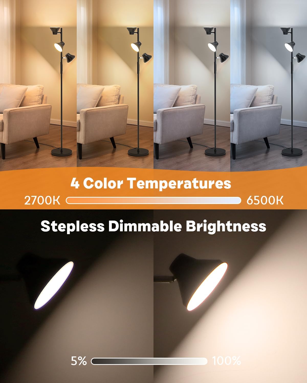 RGBCW Floor Lamp, 36W Bright Color Changing Lamp, Modern Stepless Dimmable LED RGB Floor Lamp with Remote & Touch Control, Standing Lamp for Living Room, Game Room, Bedroom