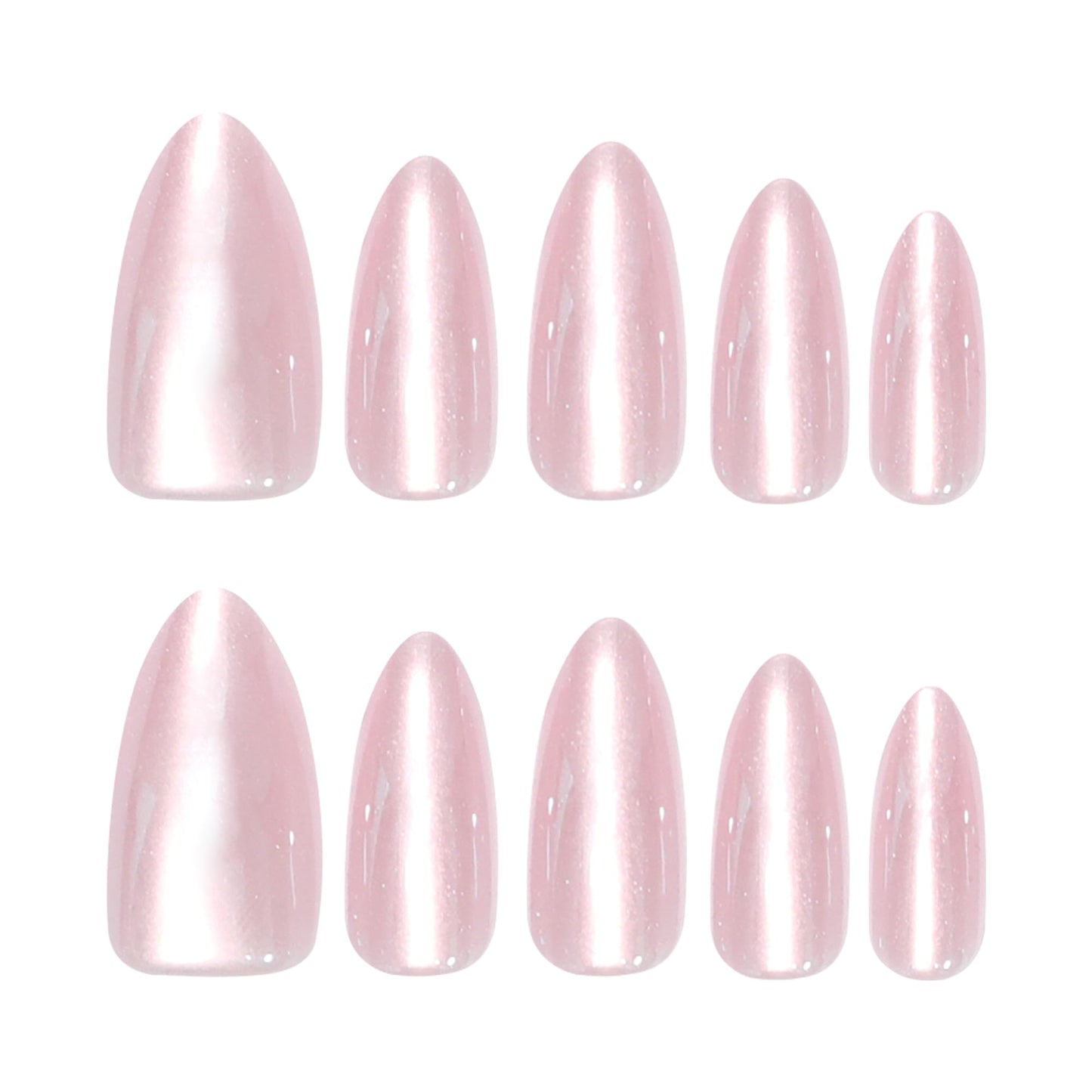 Almond Press-On Nails – 30 Pcs Glossy Chrome, French Tip & Solid Color Nail Set with Glue & Adhesive Tabs | PMMA Coated Reusable False Nails for Women & Teens (Cloud Veil, Medium)