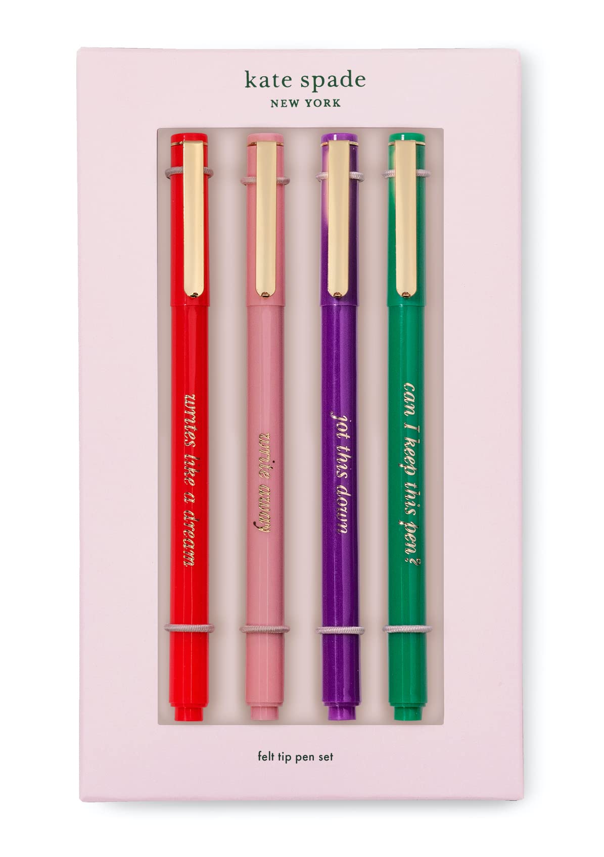 kate spade new york Felt Tip Pens, Black Ink Pen Set of 4, Fine Tip Pen for Note Taking, Write Away