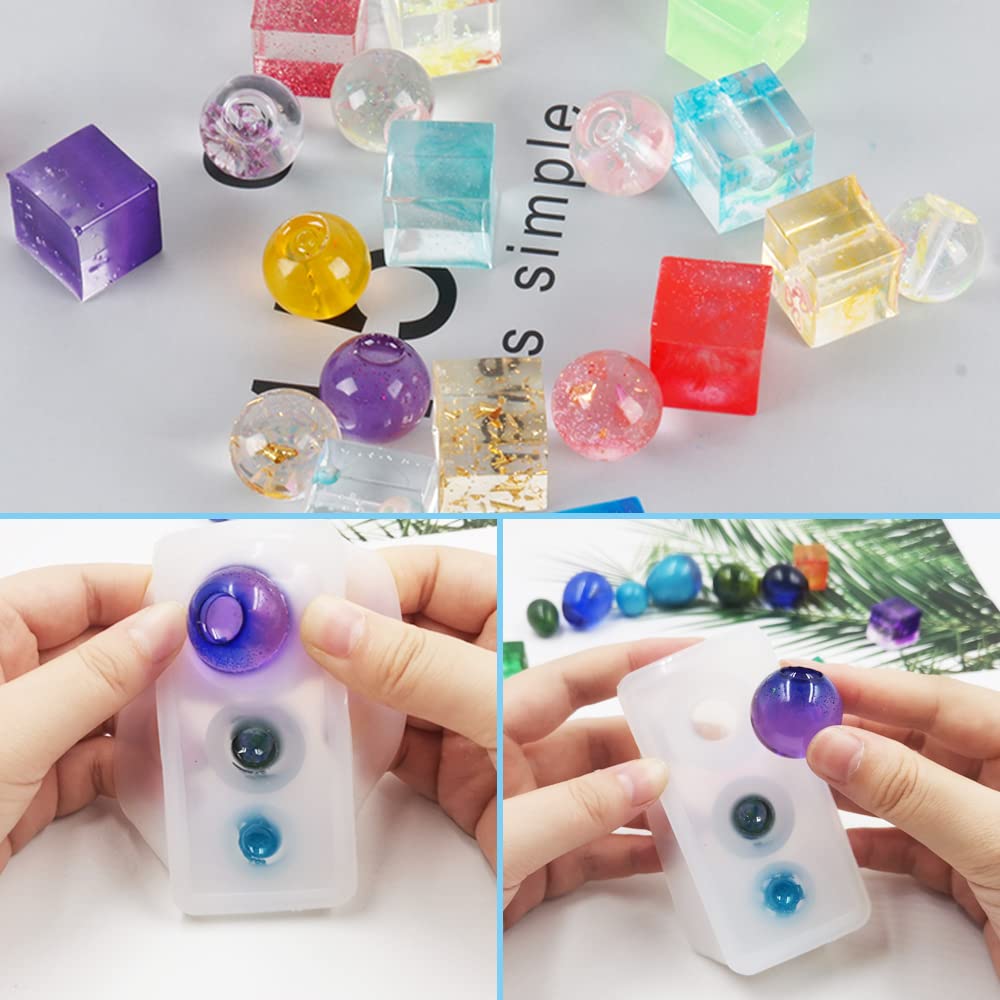 Six Pcs Resin Bead Mold, Jiale Eggs Ball Silicone Moulds and Square Shapes Mold Pendant Casting Molds for Gems Bead, Crystals and DIY Jewelry Making