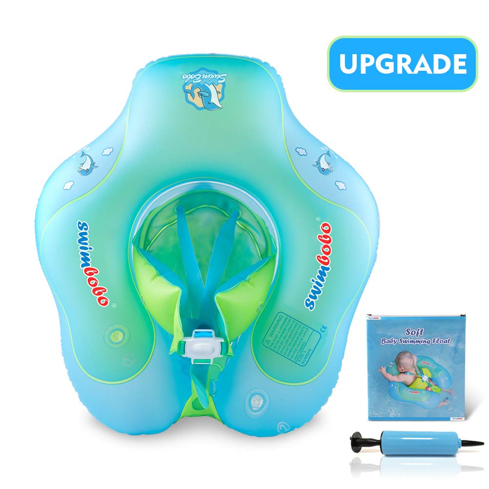 New Upgraded Swimbobo Baby Swimming Float Kids Inflatable Swim Ring with Safety Support Bottom Swimming Pool Accessories for 3-36 Months (Blue, L)