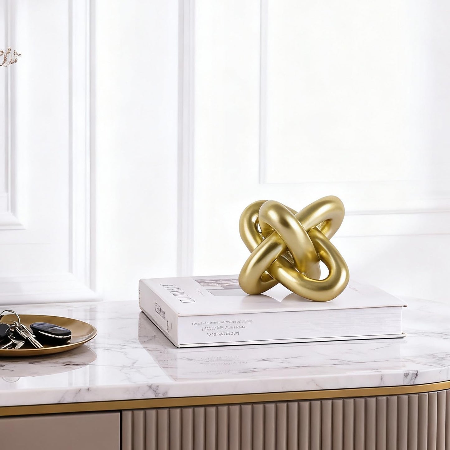 Golden Knot Statue, Three Knot Sculpture Home Decor Accents, Knot Sculptures and Statues for Rustic Coffee Table Living Room Dining Table Entryway Entrance Shelf Small Decorations and Accessories