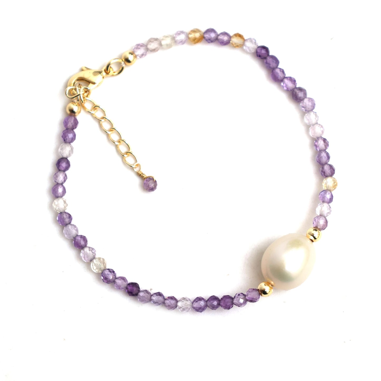 Gempires Ametrine Bracelet for Women Handmade Natural Ametrine Crystal Beads 14k Gold-Plated Stackable Boho Jewelry Healing Energy Gemstone Hypoallergenic Birthstone Gift