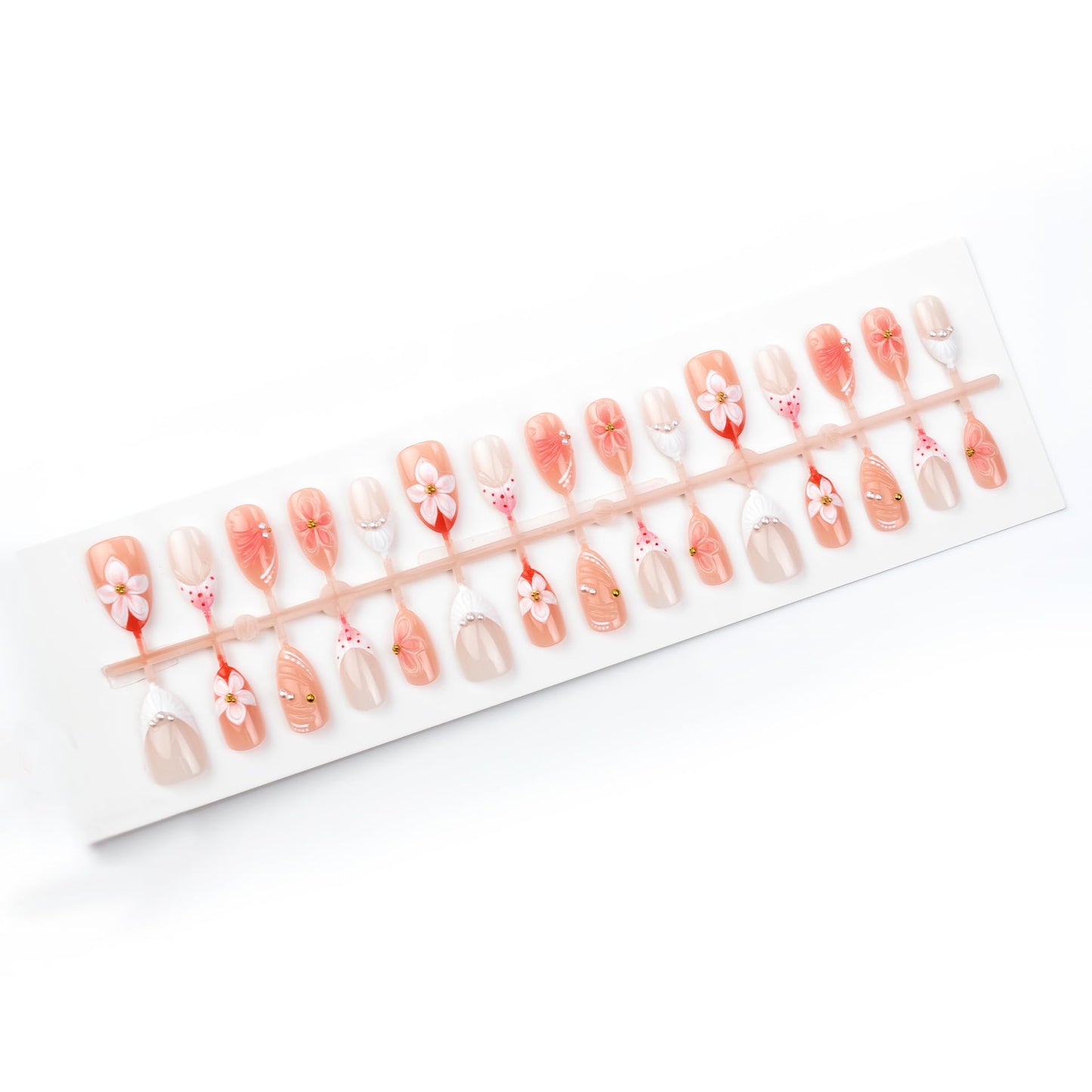 plalely Long Press on Nails Almond, Acrylic Press on Nails with Flower Designs, Long Almond Nail Tips for Women 24pcs