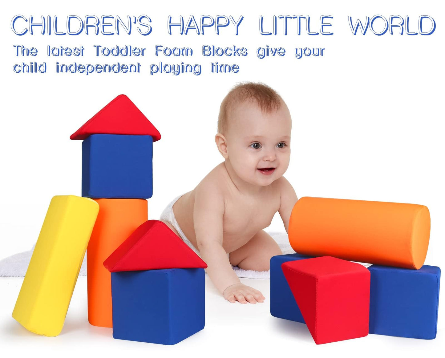 UHAPPYEE Toddler Foam Building Blocks, 12 PCS + 4 Kinds of Shapes Colourful Stacking Block Sets for Kids, Soft Foam Building Blocks Throwing Toys