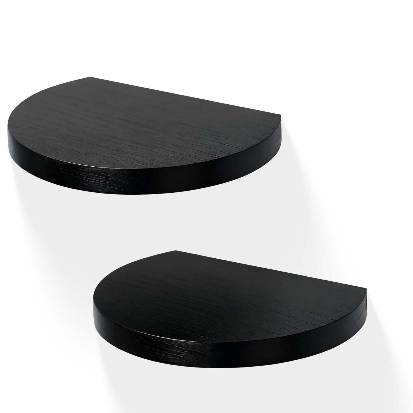 MITREL Small Wood Floating Shelves (2-Pack, 6-inch Diameter) - Round Sturdy Invisible Wall Mount Display for Small Plants,Toys,Bathroom,Living Room Storage & Modern Rustic Décor (Black)