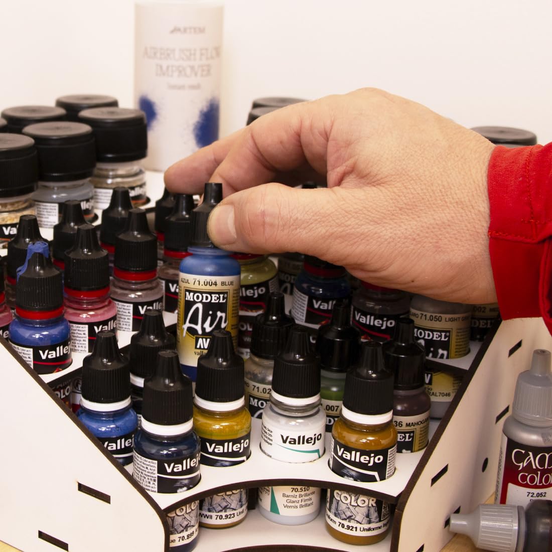 Hartem - Paint Otganizer | Corner Model Paint Rack for Acrylic Paints & Brushes | Holds 28 (0.57 fl oz) + 16 Bottles (1.18 fl oz or 2.03) + 1 Bottle (6.76) & 26 Brushes | Acrylic Stand for Miniatures