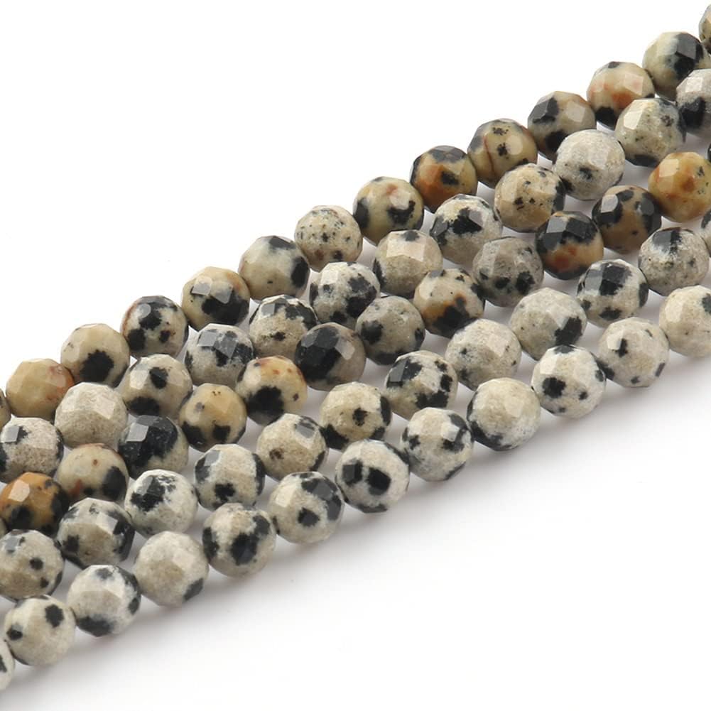 Song Xi 120pcs 3mm Natural Dalmatian Gemstone Beads Faceted Round Loose Stone Beads for Jewelry Making (1 Strand)