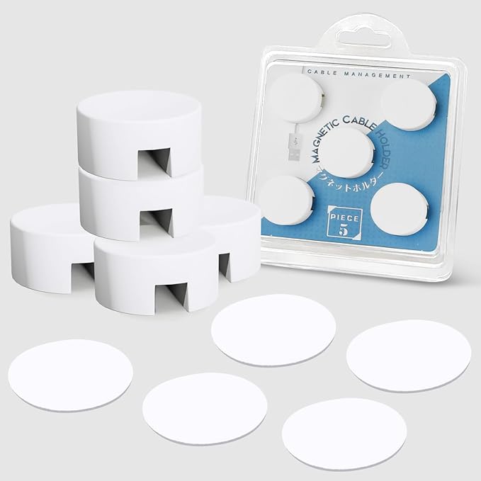 Maveek 5 Sets Magnetic Cable Management Clips with Discs, Adhesive Cable Holder Electrical Wire Clips Cord Organizer for Desktop Wall Kitchen USB LAN Type-c (White)