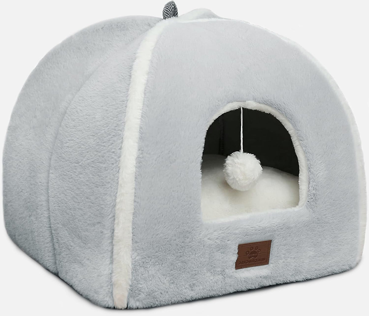Cat Beds for Indoor -Cat Cave House Tent for Kittens and Laege Pets with Removable Washable Cushioned, Foldable Kitten Hideaway with Non-Slip Bottom, Grey, 17.5 inches