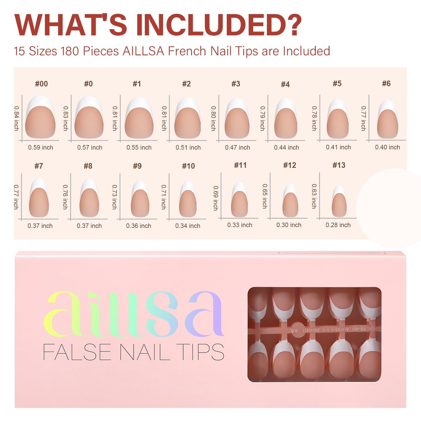 AILLSA French Gel Nail Tips, 180 Pcs French Tip Press on Nails Short Almond Brown, Pre-Applied Primer & Base Coat, No Need File, Soft Nail Tips, Fake Nails for Nail Art DIY 15 Sizes