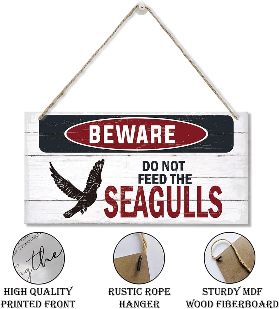 Warning Sign, Do Not Feed The Seagulls Seaside Beach Cafe Bar Metal Wall Warning Wood Plaque Sign, Funny Door Signs, Decorative Wood Hanging Suspension Plaque, Farmhouse Wooden Wall Decor