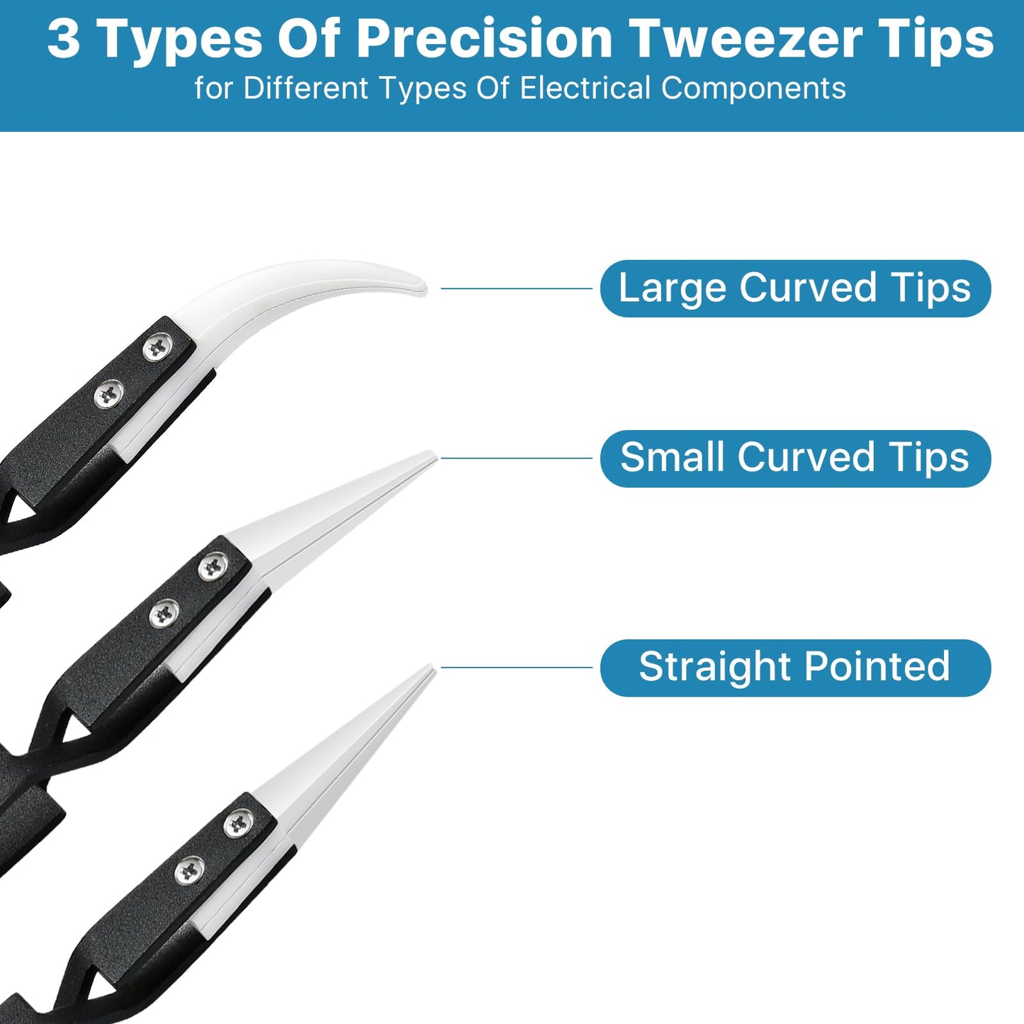 Aemygo 6 Pcs Precision Reverse Ceramic Tweezers Set, Non-Conductive Heat-resistant Electronics Soldering Tweezers Anti-Magnetic Pointed & Curved Tips Tweezers for Solder, Pinching Coils (Black)