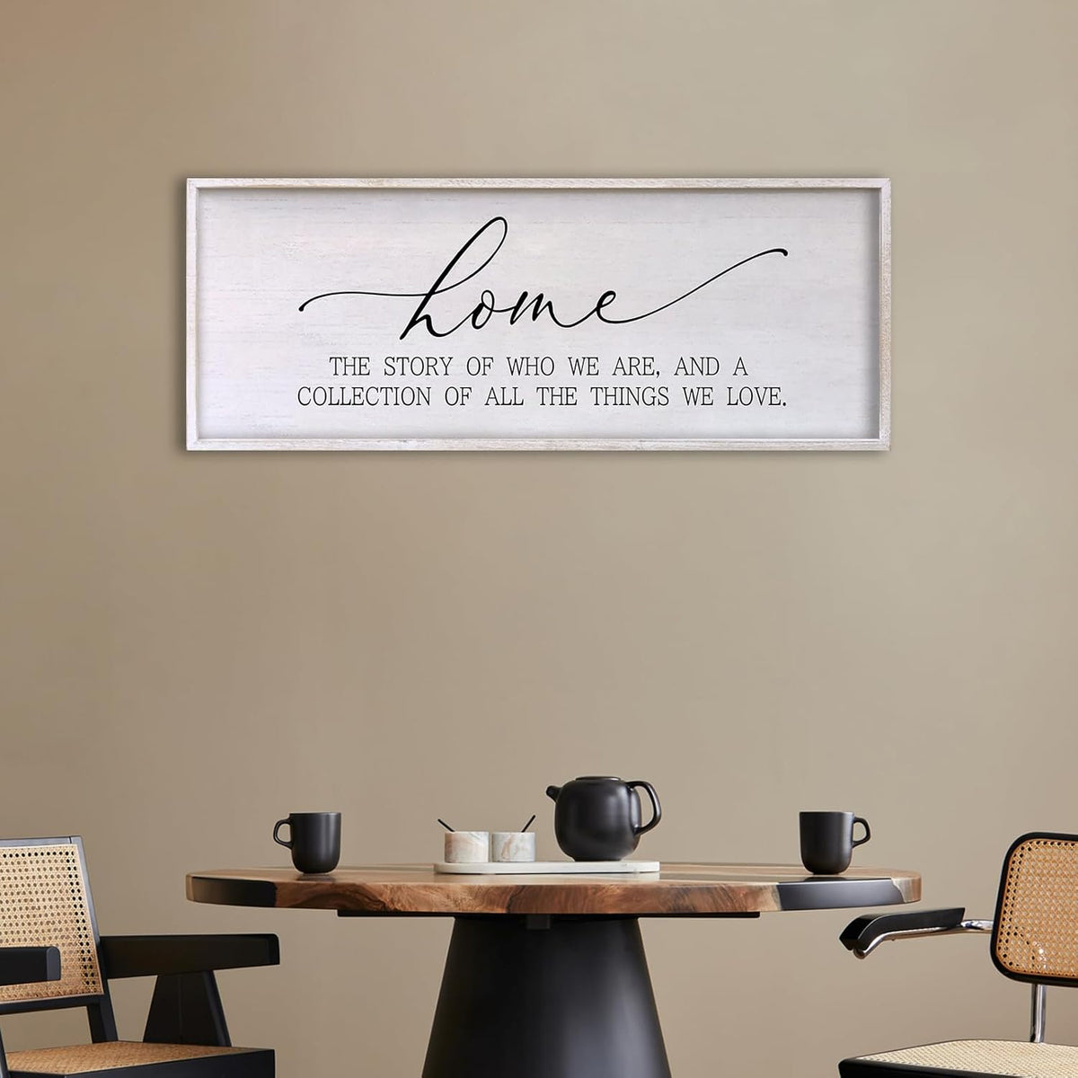 Home The Story of Who We Are Sign Farmhouse Family Wall Decor 32x12 Inch Plaque Wood Framed Art for Hanging (White)