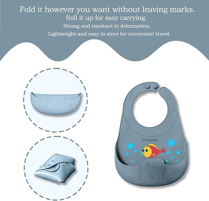 Silicone Baby Bibs – Adjustable, Soft, Waterproof & Durable, with Large Food-Catching Pocket, Feeding-Friendly