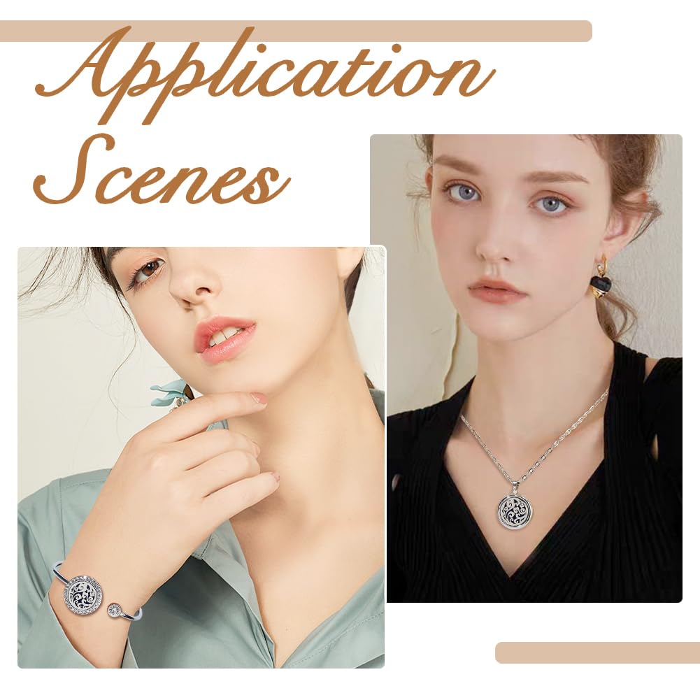 Hobbspring 2Pcs Aromatherapy Essential Oil Diffuser Necklace Tree of Life and Cloud Cuff Bangle Alloy Rhinestone Diffuser Bangles and Necklace with 20Pcs Refill Pads for Women