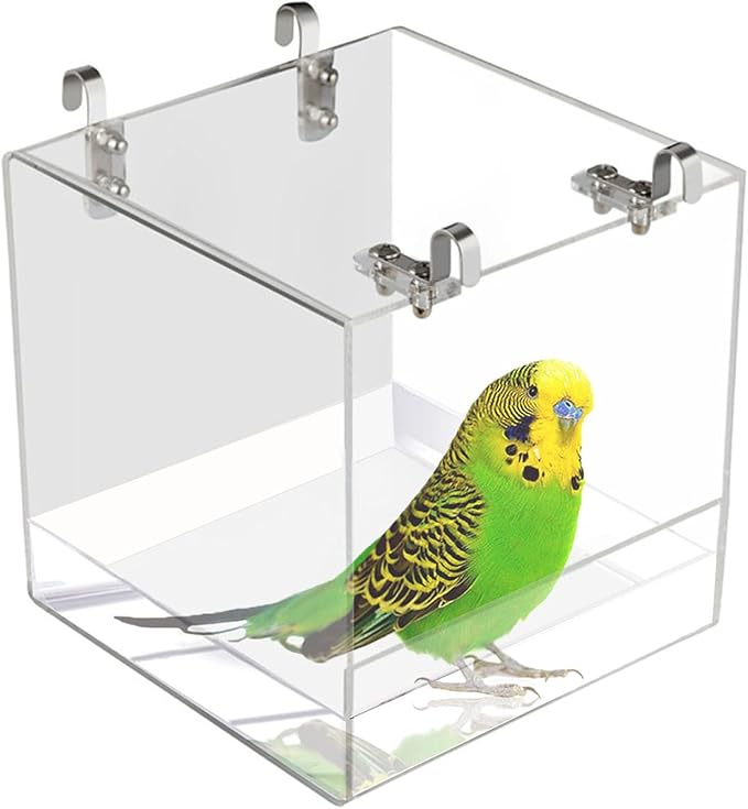 Hanging Cube Bird Bath Cage, Transparent Bird Bathtub Bath Shower (Large)