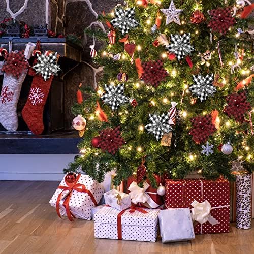 Syhood 13 Pcs Christmas Bow Tree Topper Set Red Black White Buffalo Plaid
