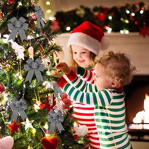 MTLEE 12 Pcs Black White Stripe Bows, Black and White Christmas Ornaments