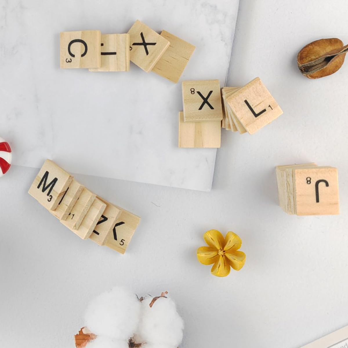 TIHOOD 1000PCS Wooden Letter Tiles for Crafts, Wood Tiles, DIY Gift Decoration, Making Alphabet Coasters and Crossword Game