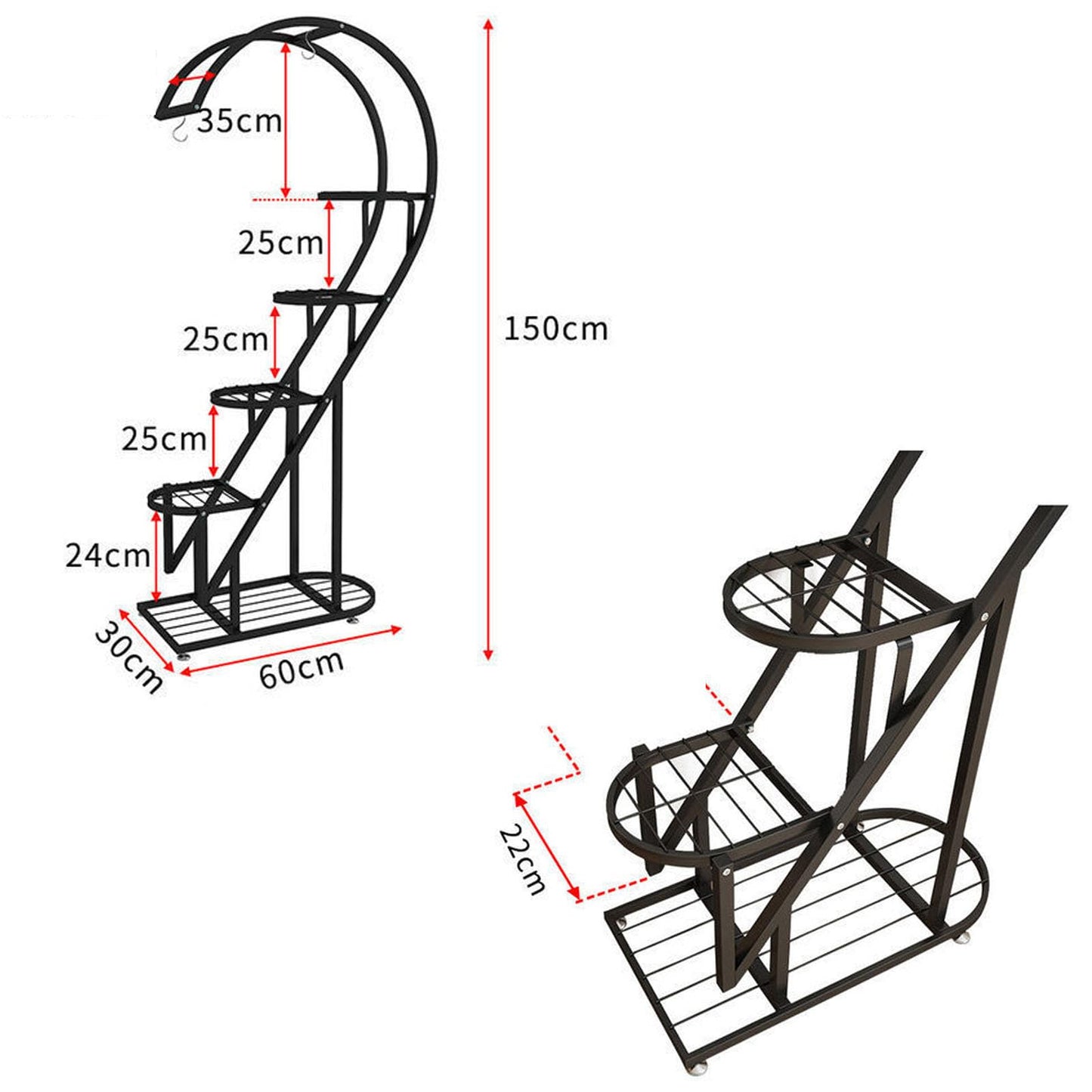 Eiwitany Floor-Standing Wrought Iron Flower Stand Installation Simple Load-Bearing Strong Home Living Room Balcony Heart-Shaped Shelf (Black)