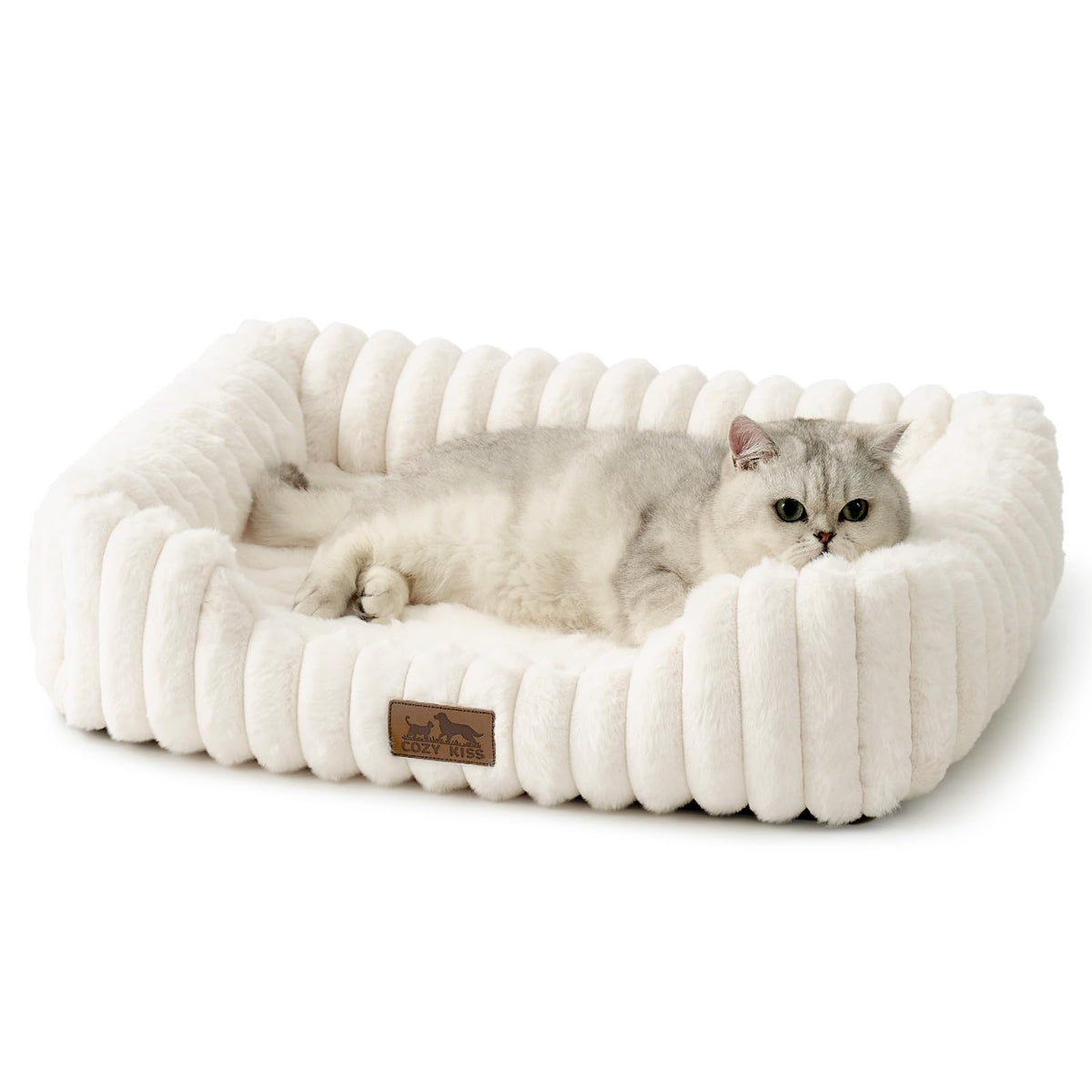 Orthopedic Dog Bed for Medium Dogs & Large Dogs - Washable Rectangle Pet Bed with Anti-Slip Bottom, Soft Calming Cat & Puppy Bed for Indoor Pets (35"x25"x8", Cream)