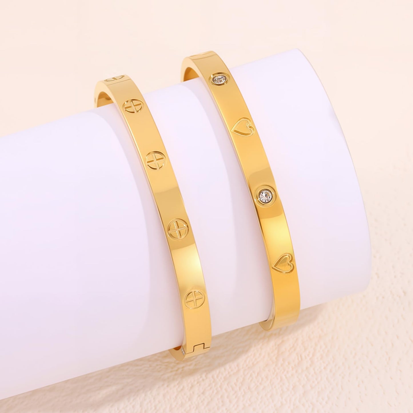 Camhanno 18K Gold Plated Stainless Steel Cuff Bracelet & Love Friendship Screw Bangle Bracelet Set for Women with Gift Box (2Pcs Gold Set Style 5)