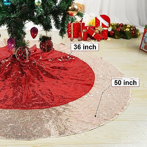 Poise3EHome Rose Gold Christmas Tree Skirt, 36 Inch Sequin Tree Skirt