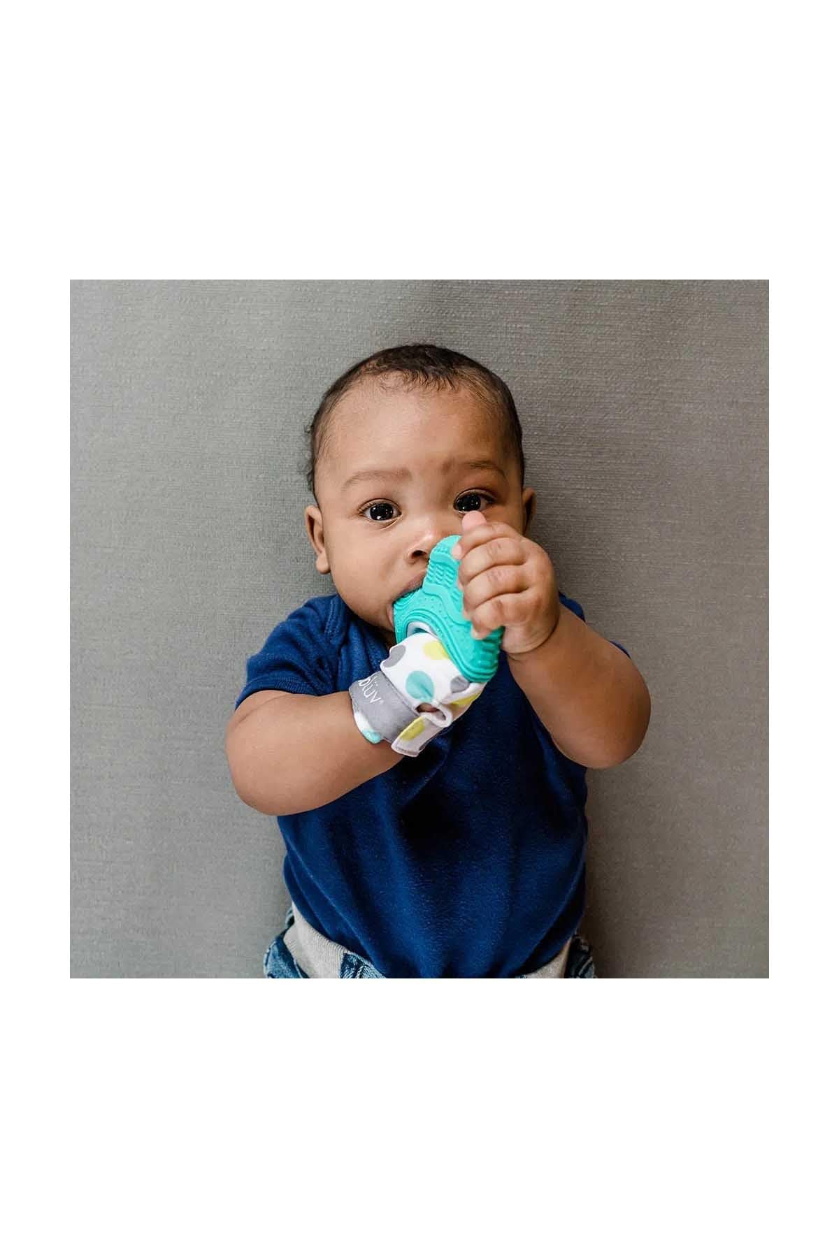 Bblüv - Glüv - Original Silicone Baby Teething Mitten with Opposable Thumb, Self Soothing Teether Toy, Includes a Storage Bag (Aqua)