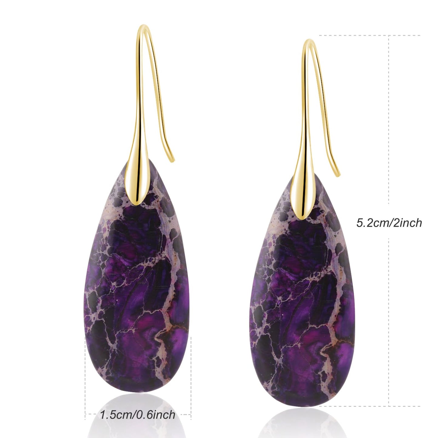 Sriomu Natural Healing Stone Fishhoop Dangle Drop Earrings Statement Gold silver earrings